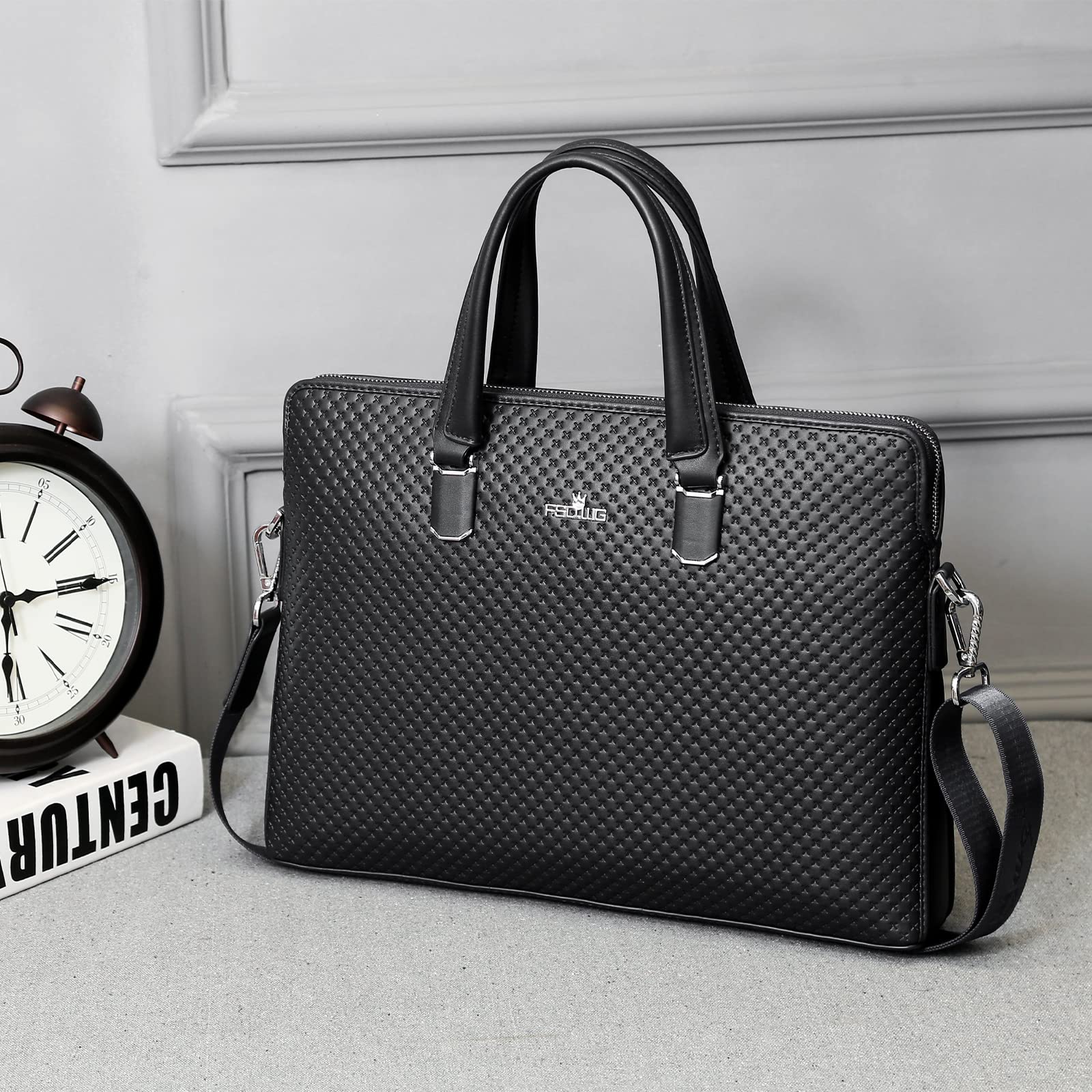 FSD.WGBusiness Bag Borsa in pelle Borsa da Affari per Computer Portatile Borsa da Uomo nero Large