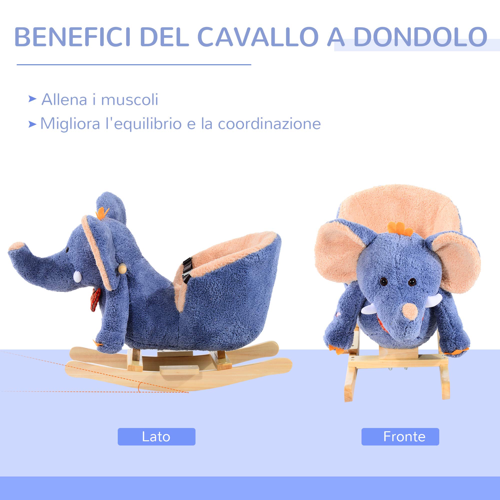 HOMCOM Schaukelpferd aus Holz Elefant für Kinder 60 x 33 x 45 cm