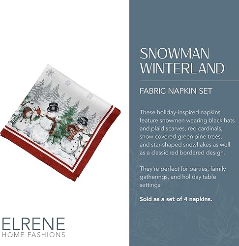 Miniatura 2 de Elrene Home Fashions Juego de 4 servilletas de copo de nieve de muñeco de nieve de invierno de 17 x 17 pulgadas