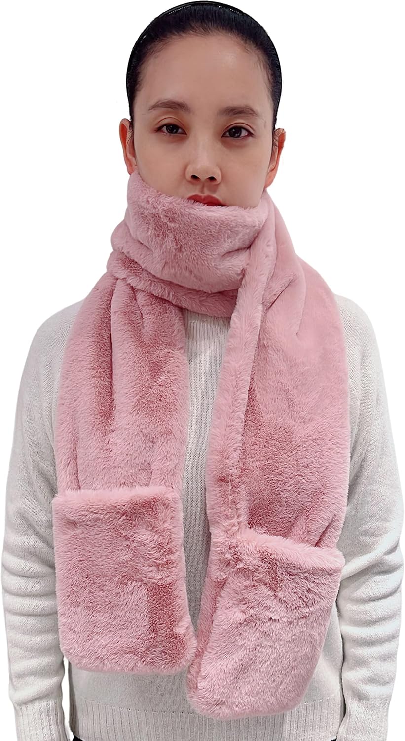 Lina & Lily Women's Winter Faux Fur Scarf Neck Warmer with Pockets