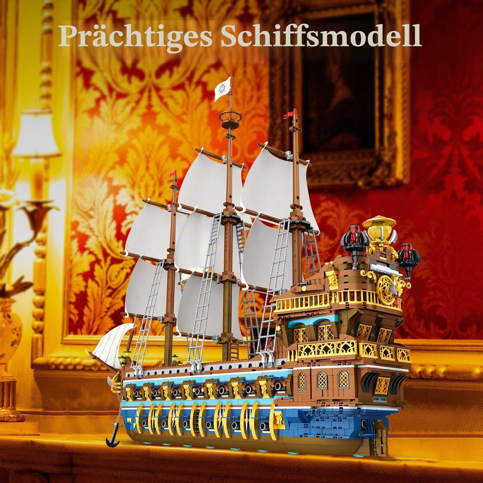 JMBricklayer 40103 Piratenschiff Klemmbausteine, Königliche Sonnenflotte Bausteine Bausatz, Segelschiff Modell Bausteine Sets,Schiffsmodell Sammlung für Erwachsene und Kinder