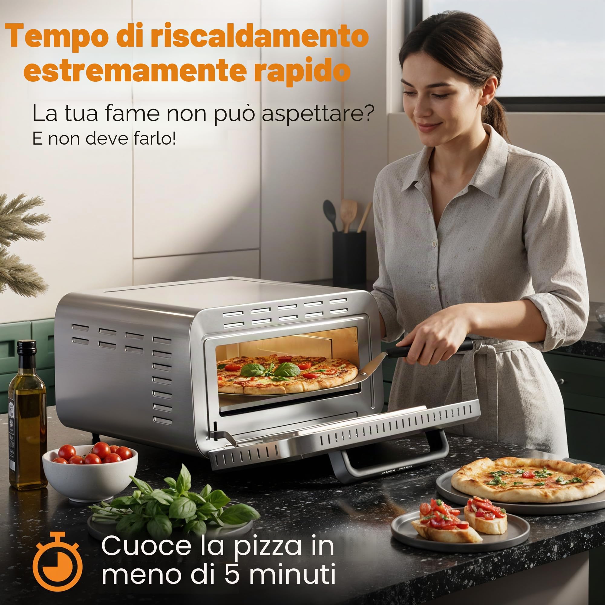 Forno elettrico per pizza ProfiCook | 400 °C | vera pietra per pizza | paletta per pizza inclusa | impostazione variabile di tempo e temperatura | Forno elettrico per pizza | Pizzamaker | PC PO 1323
