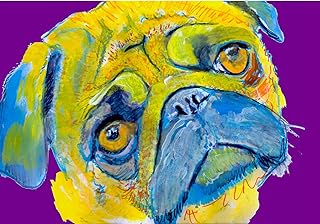 Pug Gift, Pug Art Print, Colorful Purple, Yellow Pug Gift, Pug Owner, Pug Dog Art, Dog Wall Art Decor, Pug Print hand signed by Oscar Jetson