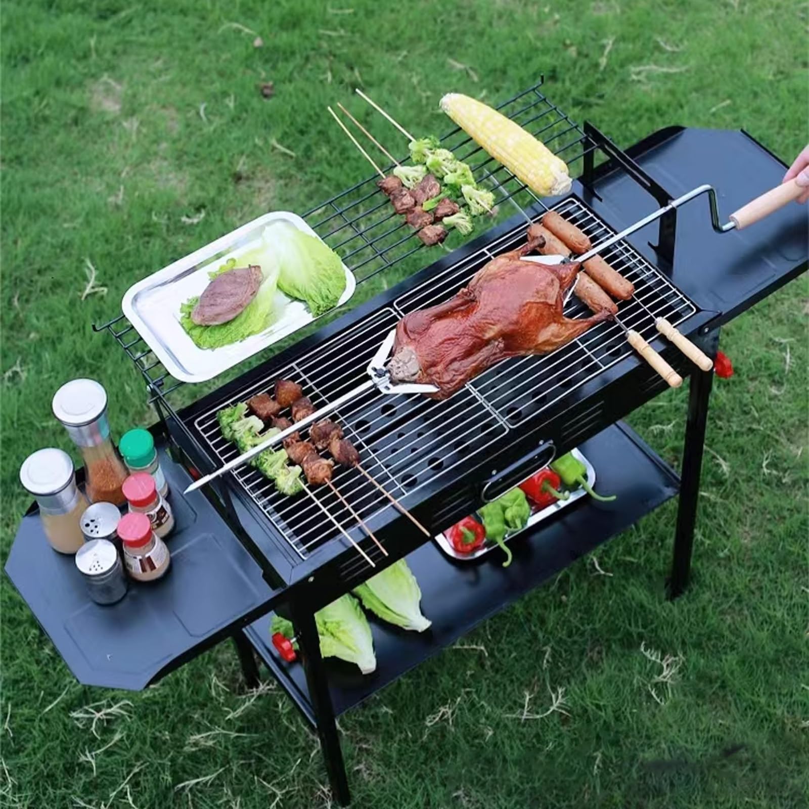 Barbacoa Carbon Portatil Camping Altura Ajustable con Paneles Laterales y Panel Inferior para Jardines Terrazas Balcones con Bolsa de Transporte