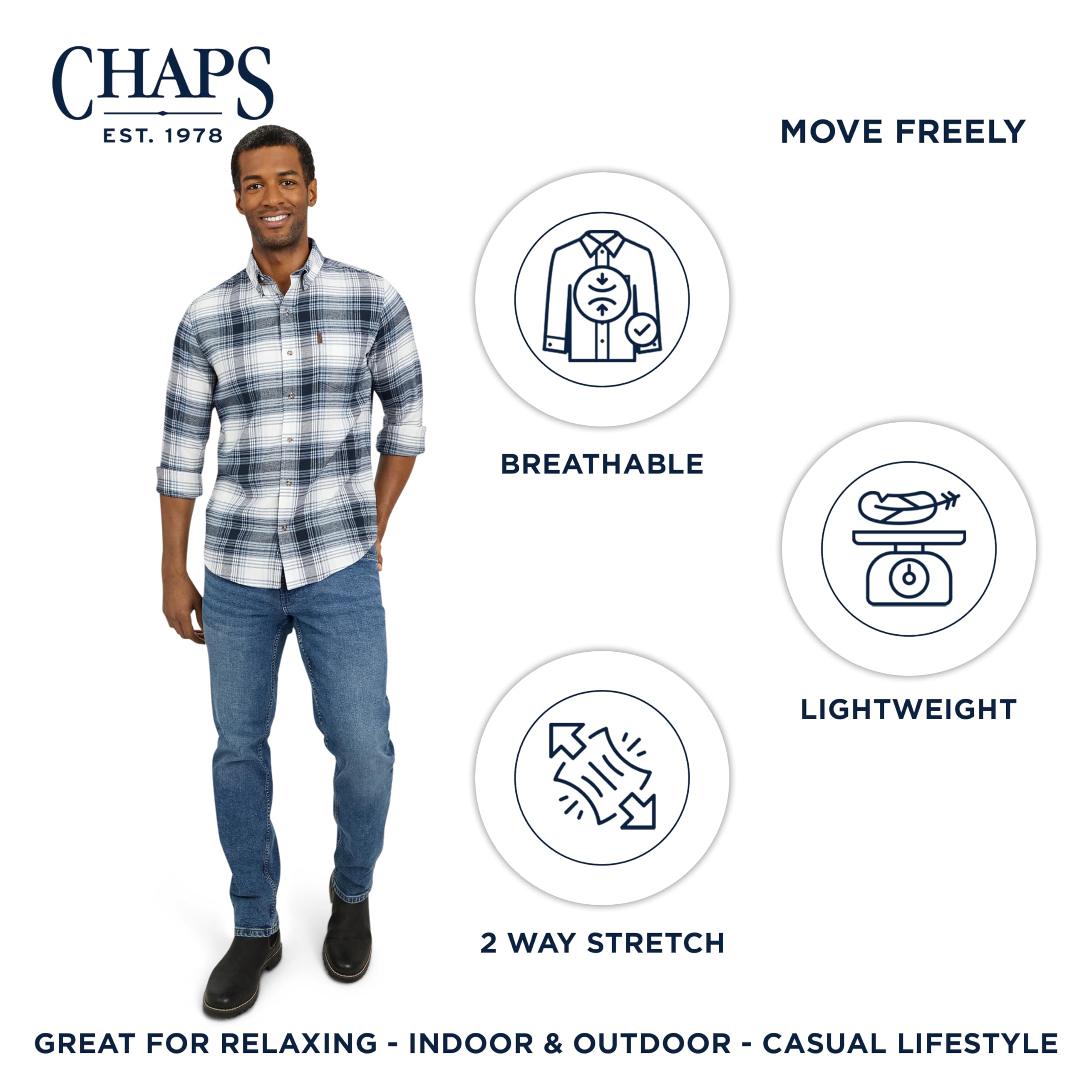 Chaps Herren Classic Fit Long Sleeve Button Down Stretch Flannel Casual Woven Shirt Klassische Passform, langärmelig, Knopfleiste, Stretch-Flanell, lässig, gewebtes Hemd (1er Pack)