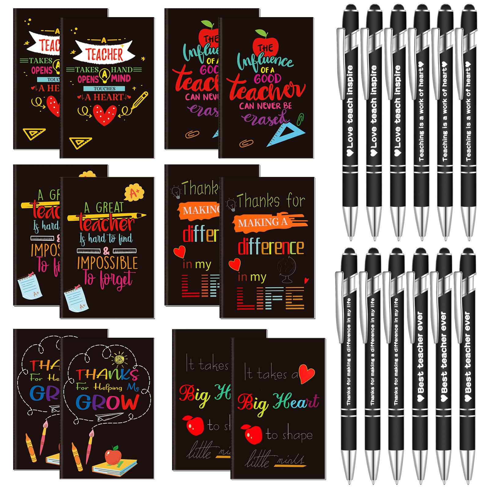 Sabary 24 Pcs Teacher Appreciation Gift Set for Christmas 12 Motivational Notebooks 12 Inspirational Ballpoint Pens Thank You Teacher Retirement
