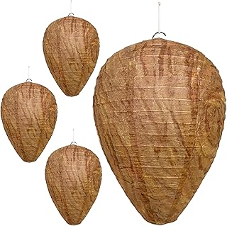 4 Pack PESTEZE Hanging Wasp Nest Decoy [11.8 x 8.6 Inch] Deters Several Wasp, Hornet & Yellow Jacket Species by Effectively Simulating Enemy Hives