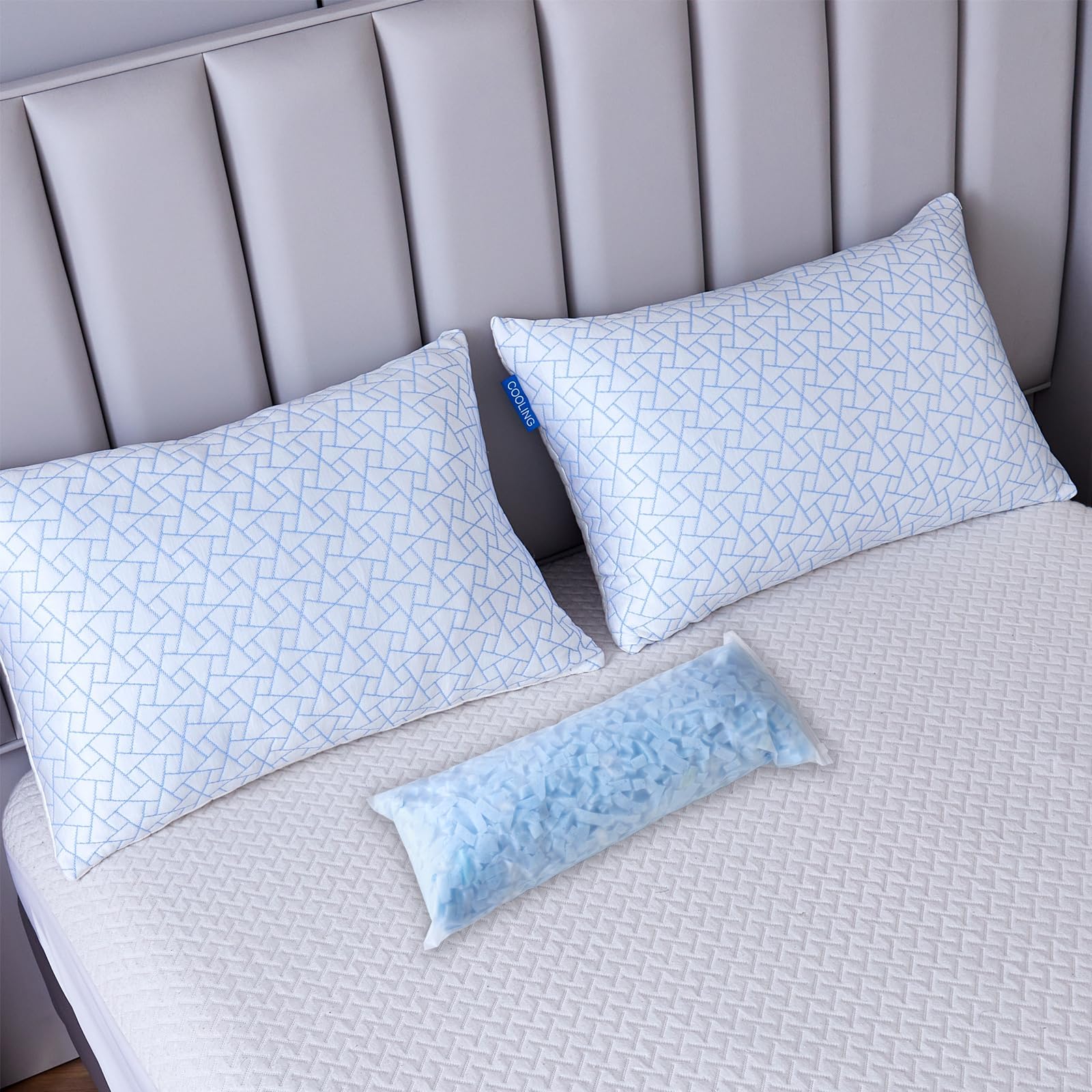 Pillows Queen Size Set of 2 - Adjustable Firm Shredded Memory Foam Pillows - Side Sleeper Bed Pillows for Adults with Washable Cover