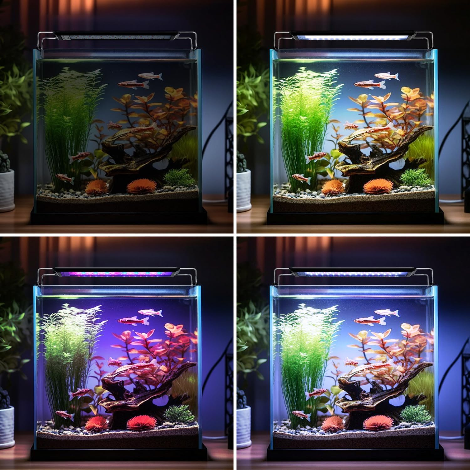 Nobleza LED Aquarium Light showing different lighting modes