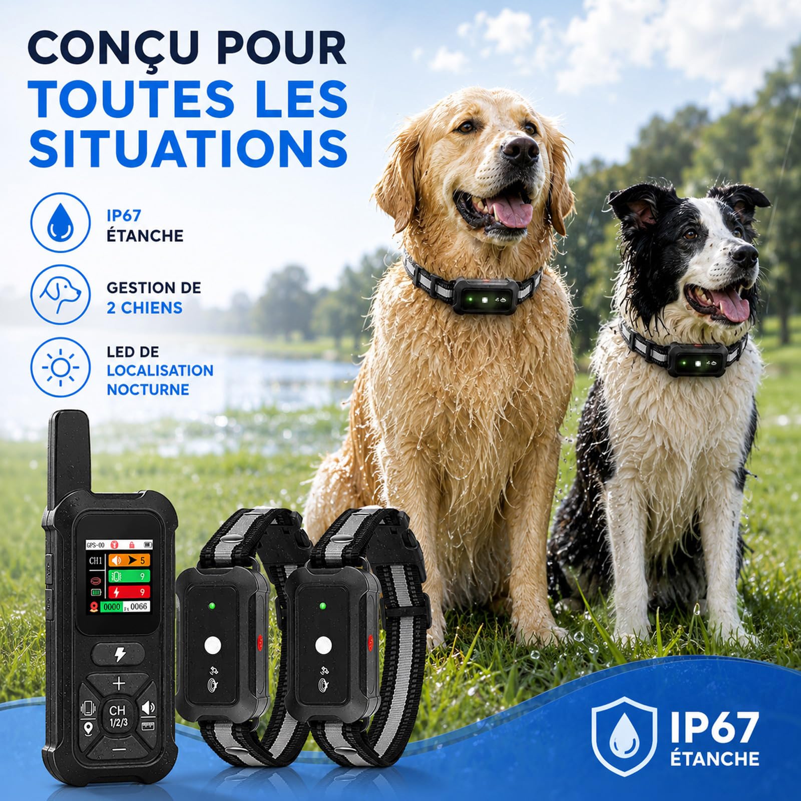 Collier Anti Fugue pour Chien, Clôture GPS Intelligente, 3 Modes d'Entraînement, Portée 2000 m, Nylon Réfléchissant