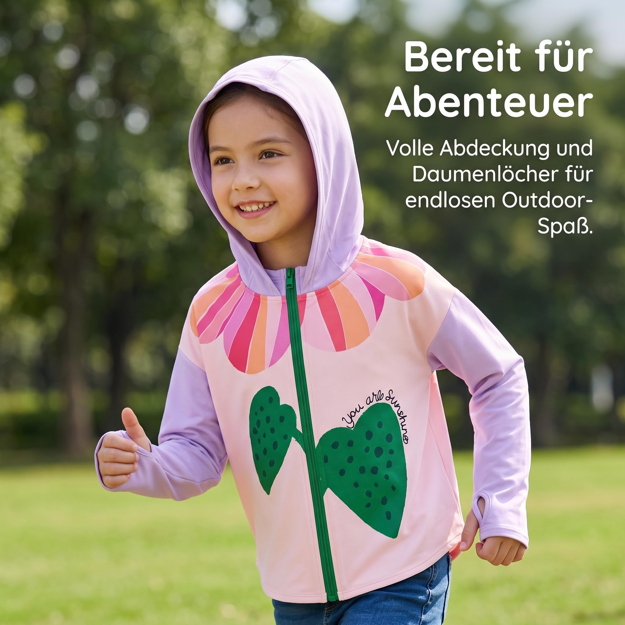 Jacke Mädchen nschutz Jacke – Langarm Shirt Mädchen mit Kapuze für Outdoor-Sport im Sommer