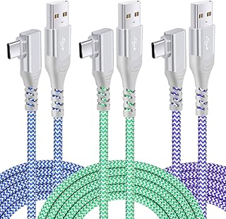 USB C Cable, Pofesun[3-Pack,6.6ft] 3.1A Type C Charger Fast Charging Cable Right Angle,Braided USB C Charging Cable Compatible with Samsung Galaxy S20 S10 S9 Plus Note 10 9,LG G8 V40-Blue,Green,Purple
