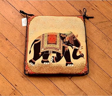 Littens Luxury Indian Raj Elephant Animal Woven Tapestry Square Shape Garden, Chair Seat Pad, Incl Ties, Kitchen, Dining 40cm