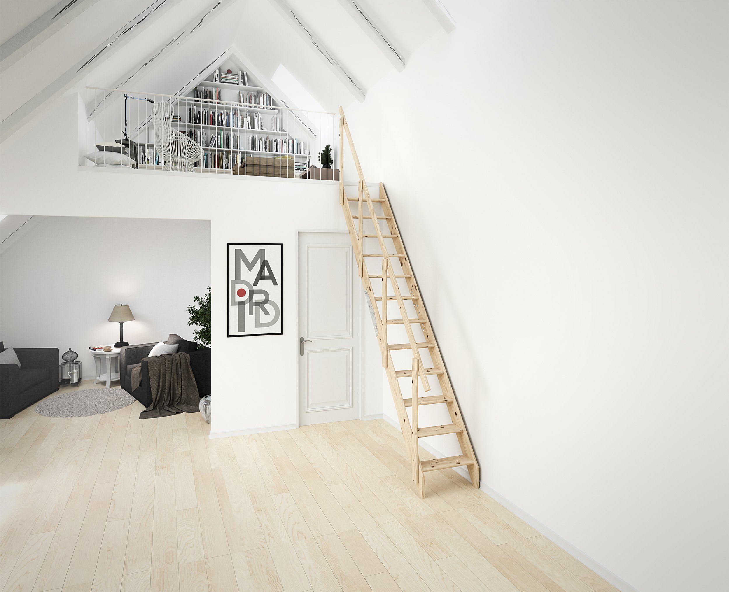 DOLLE Raumspartreppe massive Fichte Höhe 283,5 cm inkl. Geländer zweigeteilter Wange