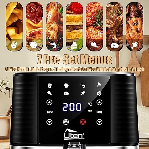 Miniatura 2 de Freidora de aire de 5.5 L, cocina eléctrica sin aceite con pantalla táctil digital LED, cocina caliente Uten 7 en 1, olla antiadherente grande de