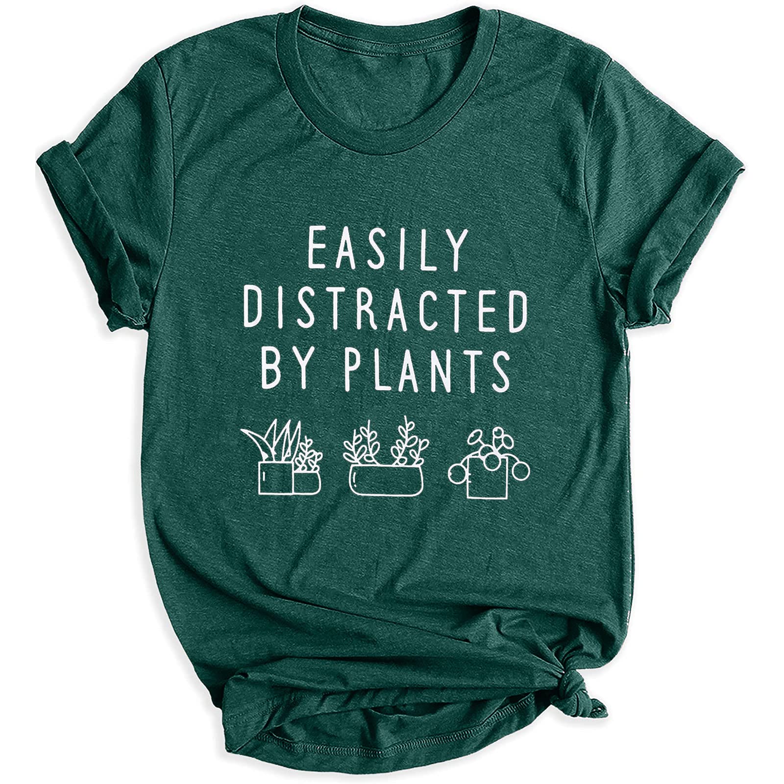 VILOVEEasily Distracted by Plants Shirt Women Plant Graphic Shirt Gardening Funny Tops