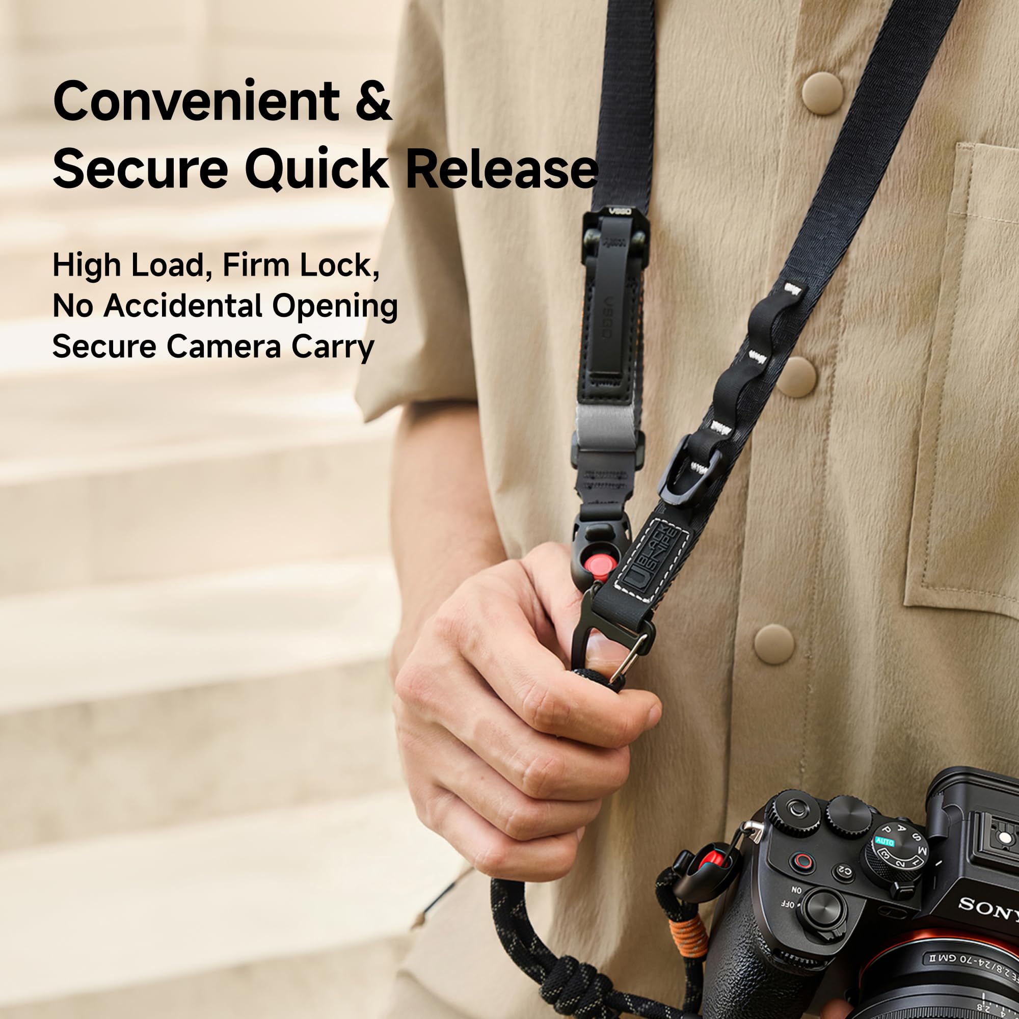 VSGO Urban Slim 2-in-1 Cinghie per fotocamera | Rilascio rapido, anti-torsione, comoda imbracatura in nylon, adatta per DSLR, mirrorless, telefono, action camera