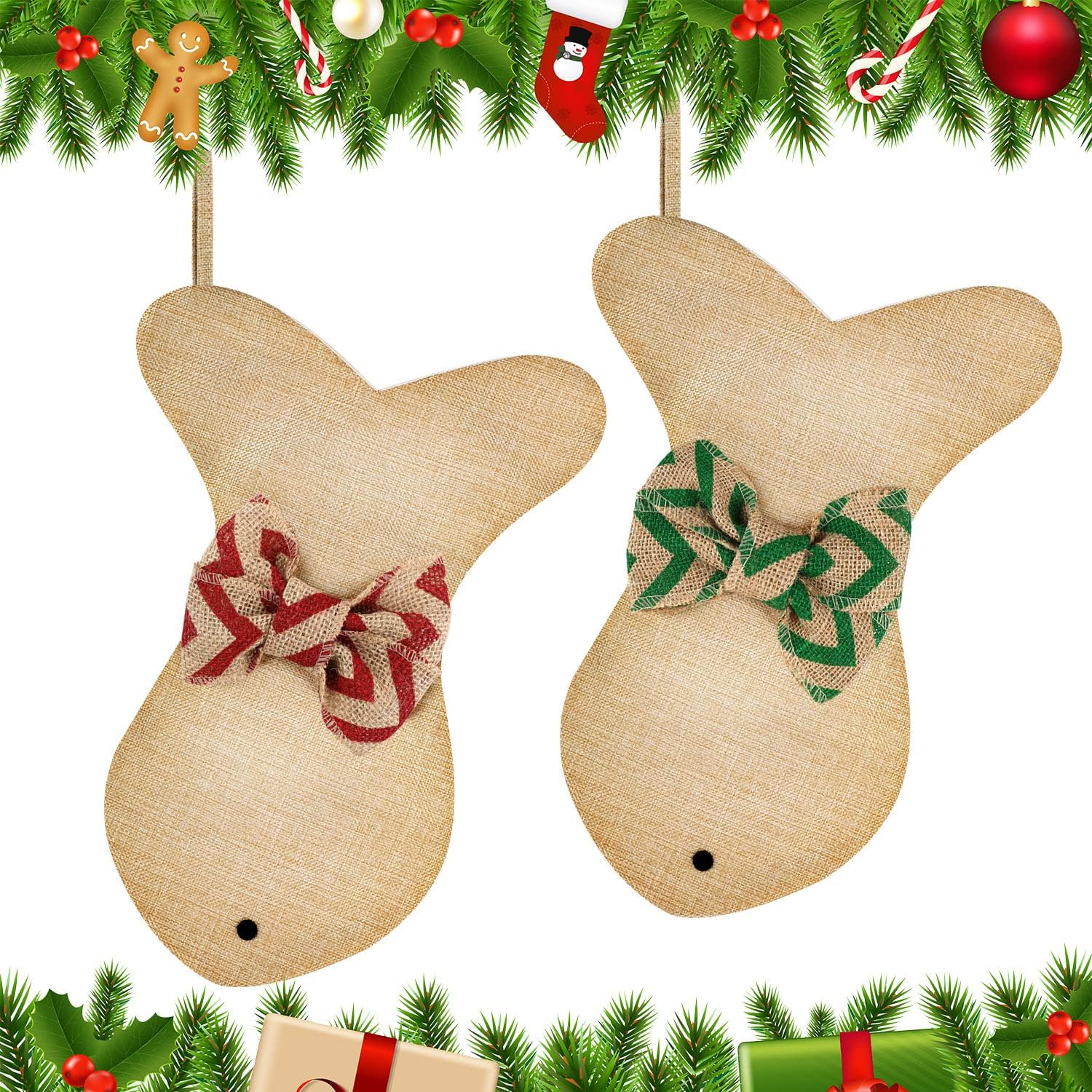syhood 2 cat christmas stocking fish shaple christmas stocking pet burlap christmas stockings for xmas tree fireplace hanging christmas party decorations gift (color set 2) color set 2 2