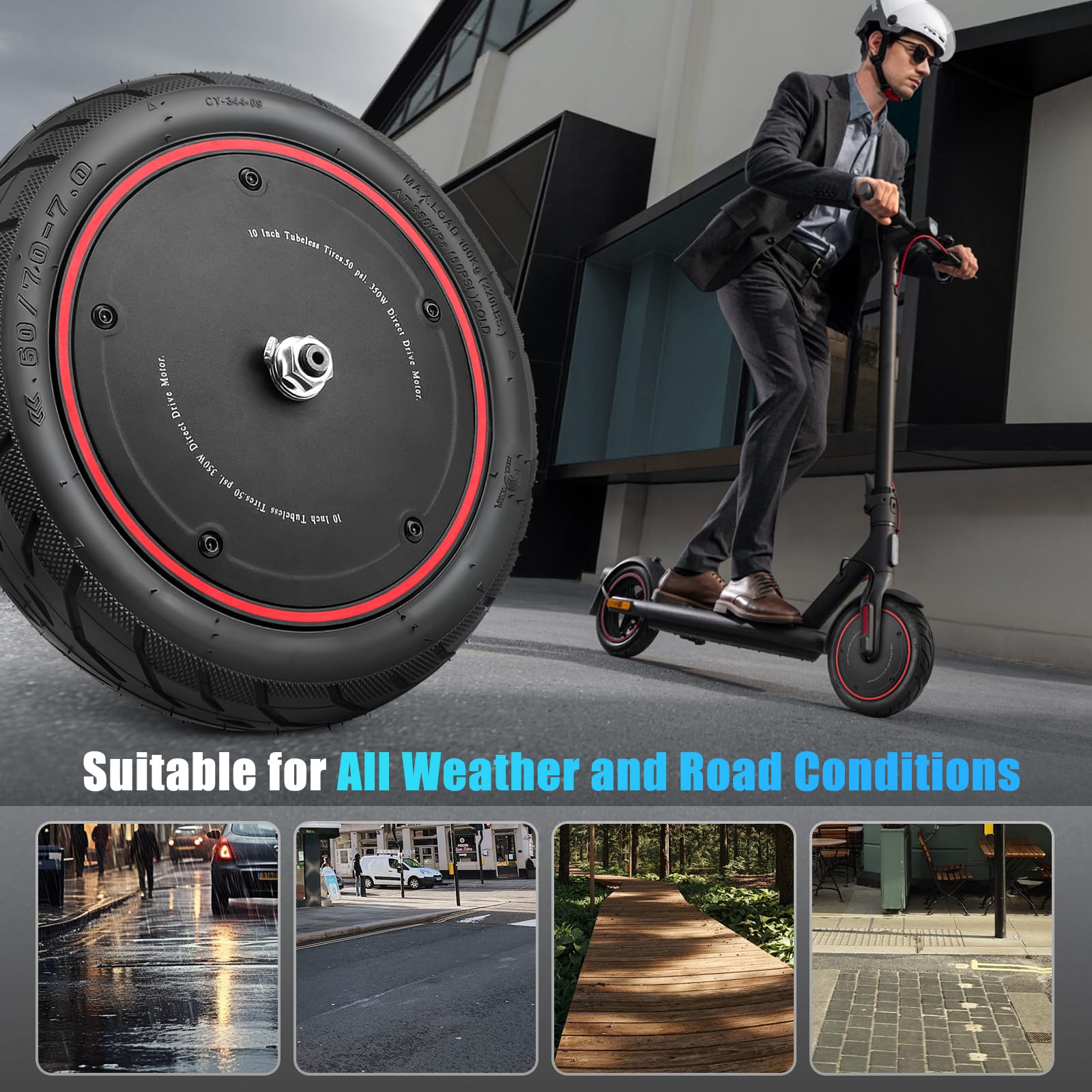 E Scooter Motor 36 V 350 W con neumático sin cámara 60/70-7.0 rueda completa para Xiaomi 4 Pro (1ª generación) Scooter eléctrico, motor de 36 V 350 W con repuesto de neumáticos Xiaomi 4pro