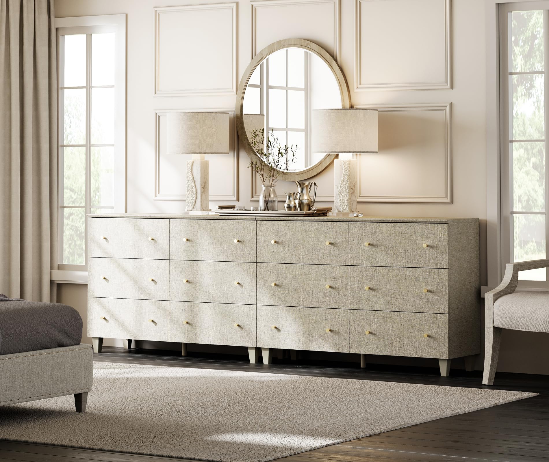 cream dresser and nightstand set Amazon.com: WAMPAT Dressers and Nightstand Set of 4, 94.4 Inches Extra Wide  Wood Dresser Chest with 12 Drawers, 2 Pieces Nightstands with Drawers and  Charging Stations, Bedroom Furniture Set, Beige : Home & Kitchen