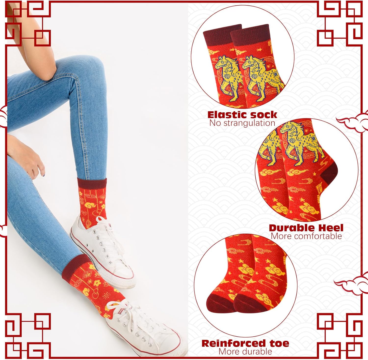 Geyoga 12 Pairs Chinese New Year of Horse Socks 2026 China Zodiac Socks Red Fortune Cotton Sock New Year Gifts for Men Women - Image 5