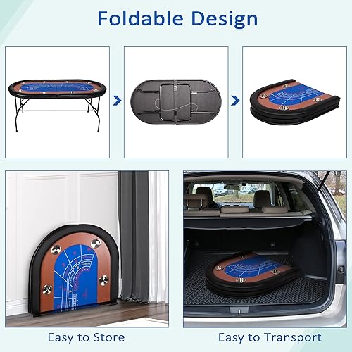 Vista 13 de Mesa de póquer plegable para 8 jugadores, mesa de cartas con soporte para tazas, mesa de ocio de casino, mesa de póquer Texas Hold 'Em para juego