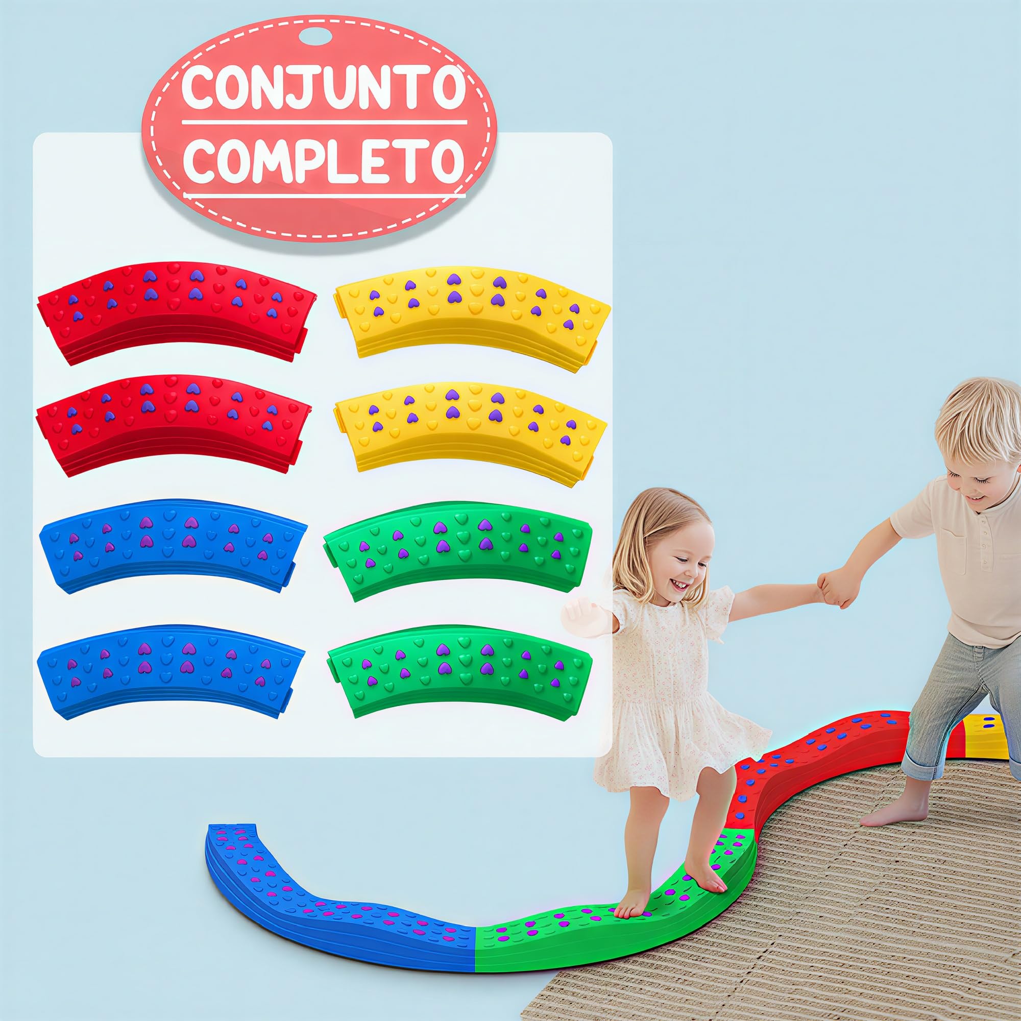 AIYAPLAY Vigas de Equilibrio para Niños de más de 3 Años Tabla de Equilibrio en Forma de Arco con 8 Piezas Base Antideslizante para Entrenamiento de Equilibrio Multicolor