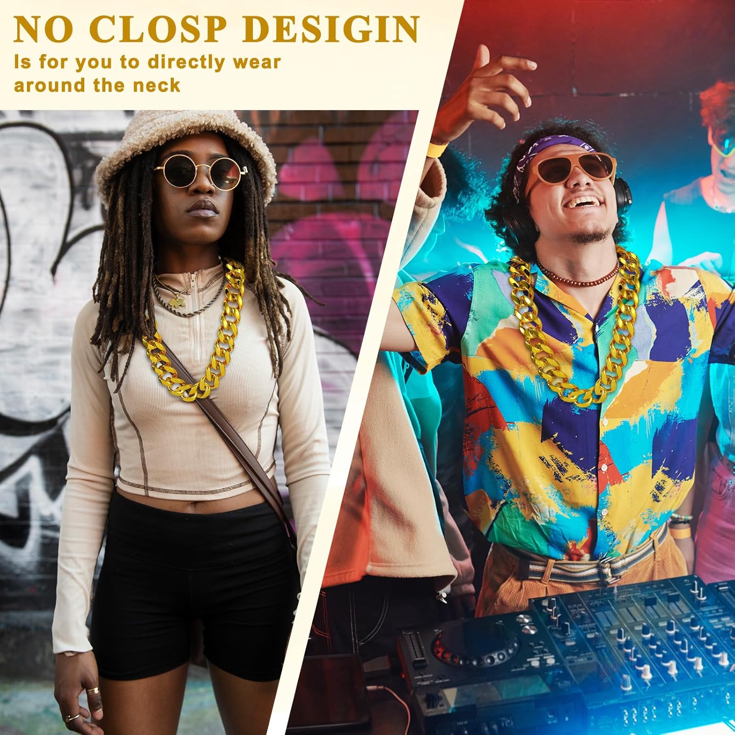 12 Pcs Fake Gold Chain Necklace Set, Chunky Hip Hop Rapper Costume Jewelry for Men & Women, 32 Inch Resin Plastic Party Accessories, 80s 90s Punk Style Non-Fading Bling Bling Chains - Image 4