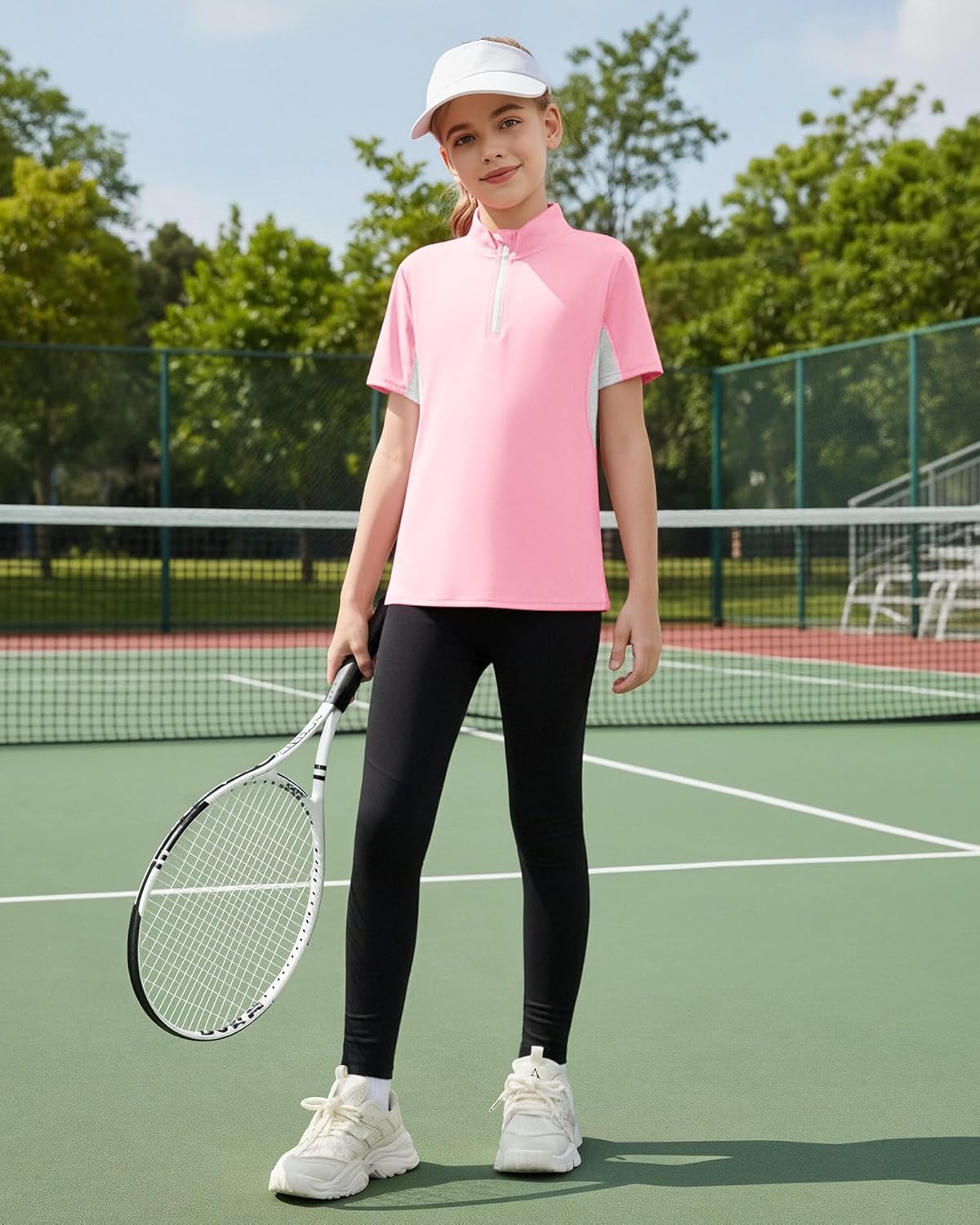 Girls Short Sleeve Quick Dry Shirt Horse Riding Quarter Zip Equestrian T-Shirt for Girls Kids Activewear 5-14Y