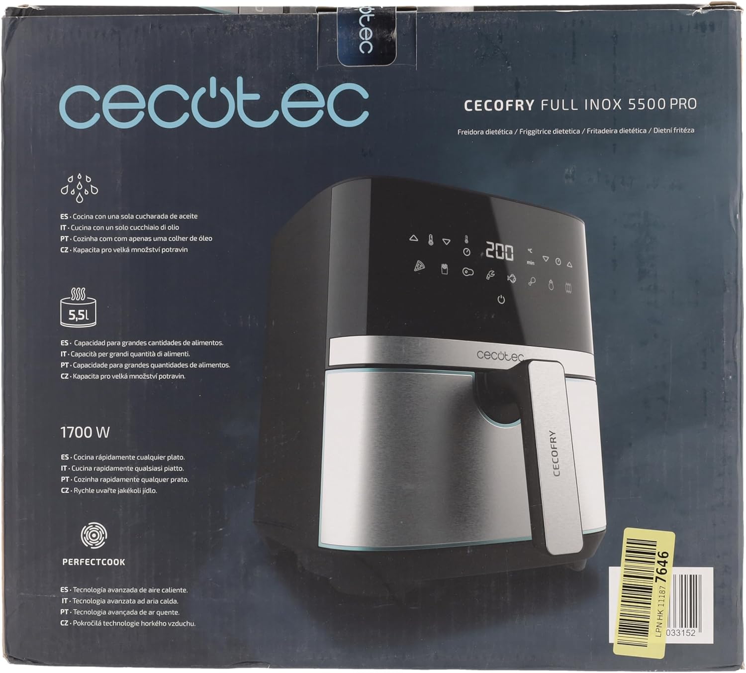 Cecotec Cecofry Full Inox 5500 Pro - Freidora Sin Aceite 5,5L, 1700W, Digital 12 818ZBLDUC8L. AC SL1500