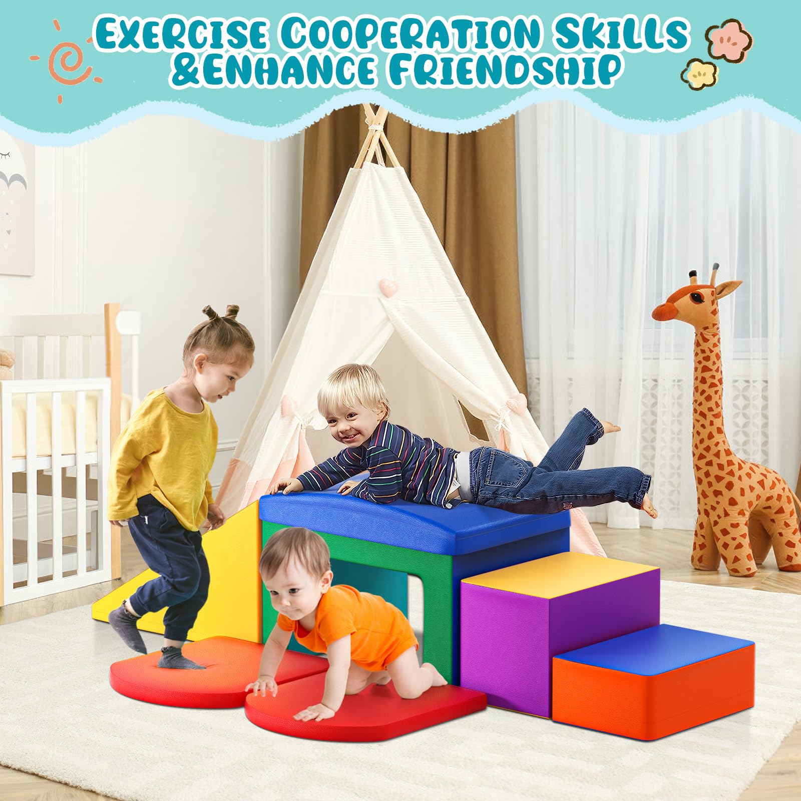 Lot De 6 Blocs De Construction Géants En Mousse - Pour Enfants 1-3 Ans - Escalade, Jeux D'intérieur - Couleurs Vives