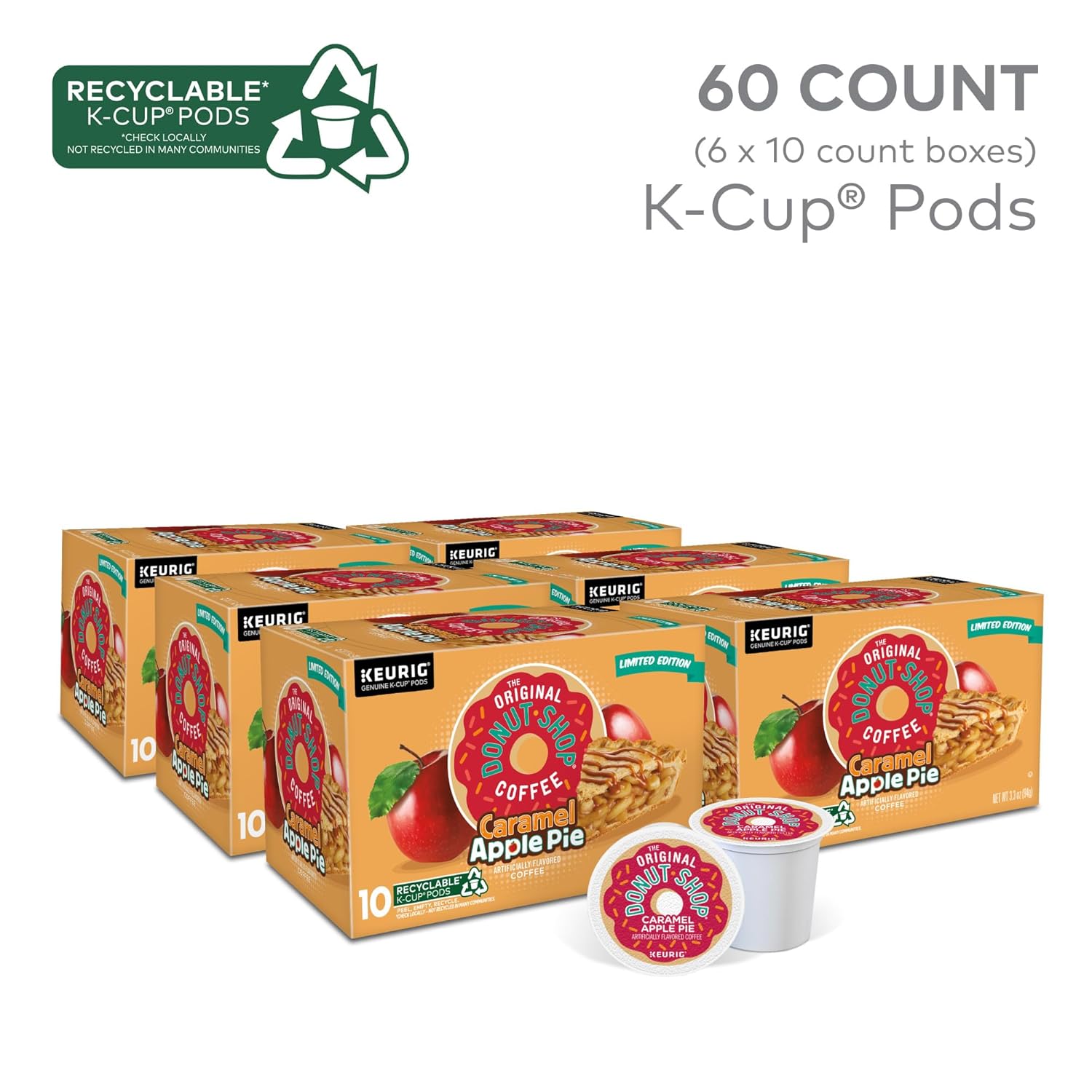 The Original Donut Shop Caramel Apple Pie Coffee, Keurig K-Cup Pod, Light Roast, 60 Count