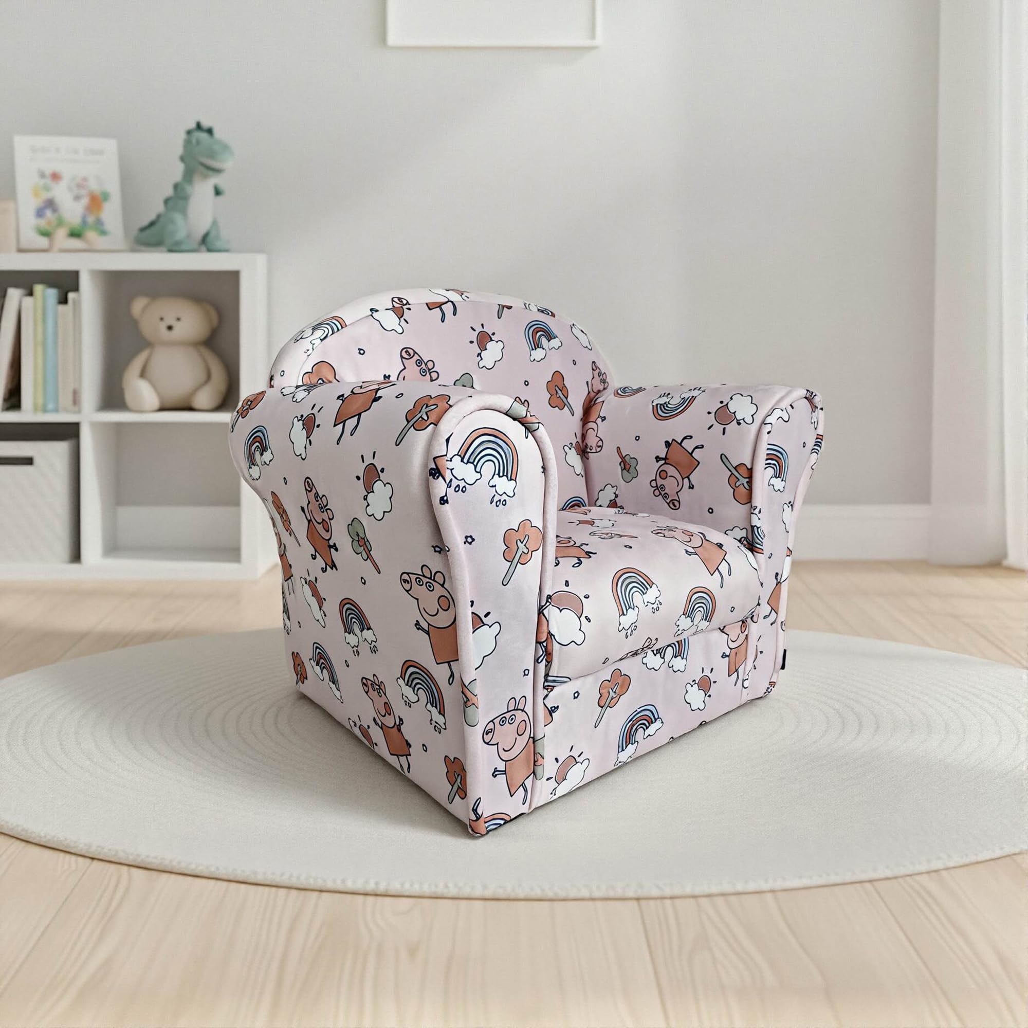 Kidsaw Kids Peppa Pig Themed Children's Armchair Toddler Chair - Wood Frame - Thick Padding - Soft Upholstered Toddler Seating for Bedroom or Playroom (Peppa Pig Pink)