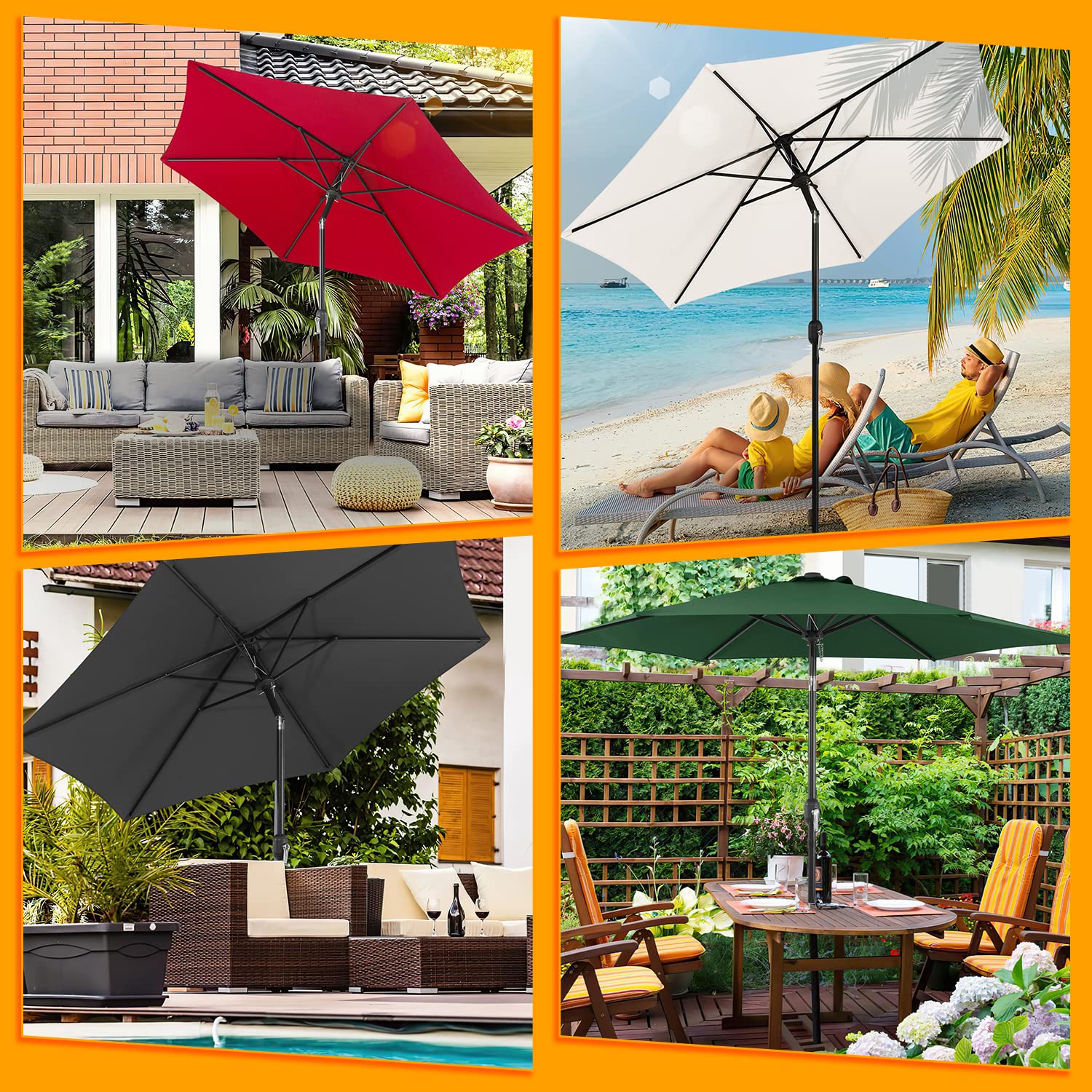 Parasol przeciwsłoneczny, składany parasol plażowy, regulowany kąt nachylenia i wysokość, parasol plażowy na balkon, taras, plażę, bez stojaka, antracyt, czerwony, 270cm