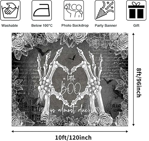 Miniatura 7 de Avezano Telón de fondo de Halloween para baby shower, decoración de fiesta de baby shower, dedos de esqueleto, corazón, baby shower, fotografía,