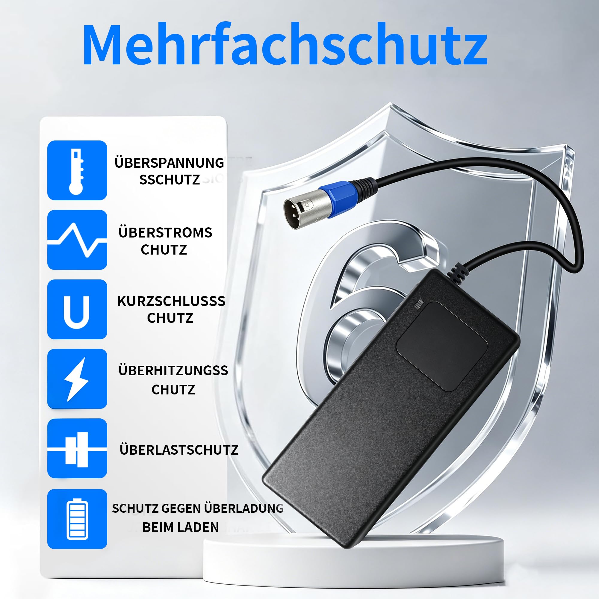 Chargeur 54,6 V 2 A pour scooter électrique, compatible avec batteries au lithium 48 V | XLR 3 broches, indicateur de tension LED, ventilateur, fonctions de protection, convient également pour les vélos électriques