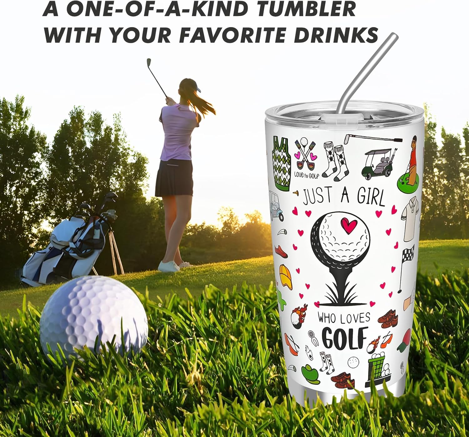 Golf Gifts for Women,Golf Lover 20 OZ Wine Tumbler Gift for Girls,Birthday Christmas Makeup Bag Towels Gifts for Friend Besties,Women Golfing Accessories - Image 2