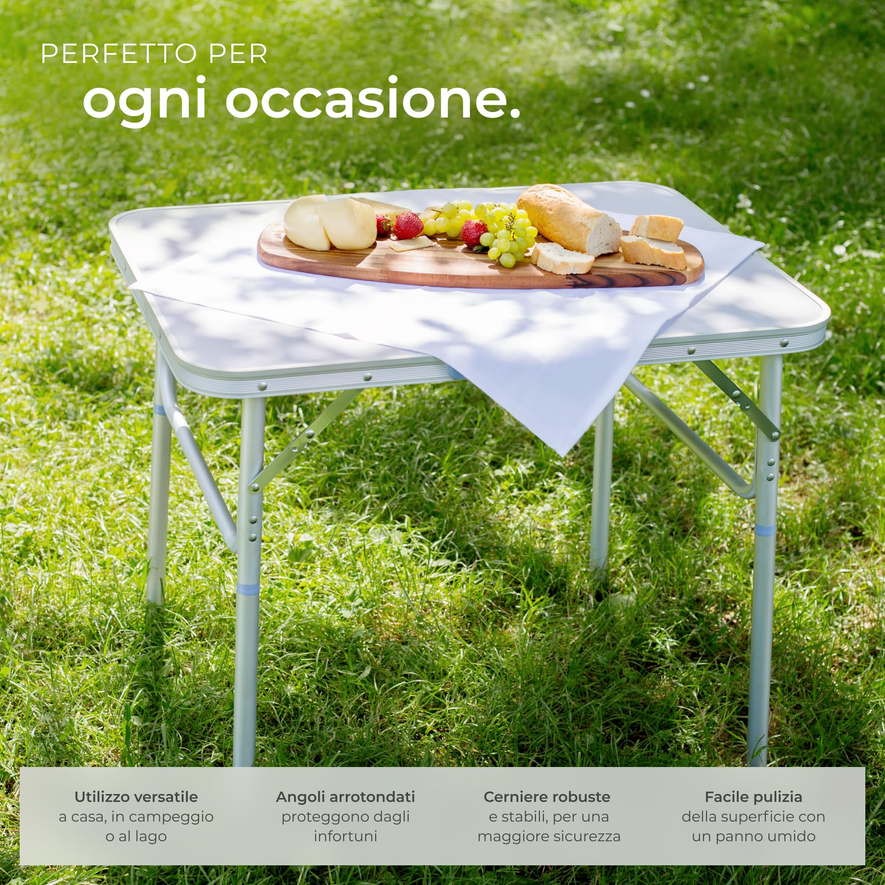 tectake® Tavolo da Campeggio Pieghevole in Alluminio, 75 x 55 x 68 cm, con Maniglia, Tavolo da Giardino Regolabile Salvaspazio, Tavolino Portatile, Resistente alle Intemperie - Grigio