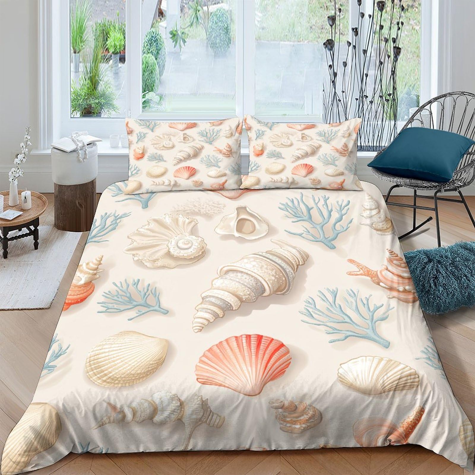 Ctjqhvkz Style-4 3D Printed Seashell Coral Fitted Sheet Microfiber Soft Beach Ocean Mattress Cover For Bedroom Guest Room Home Decor Single（135X200cm）