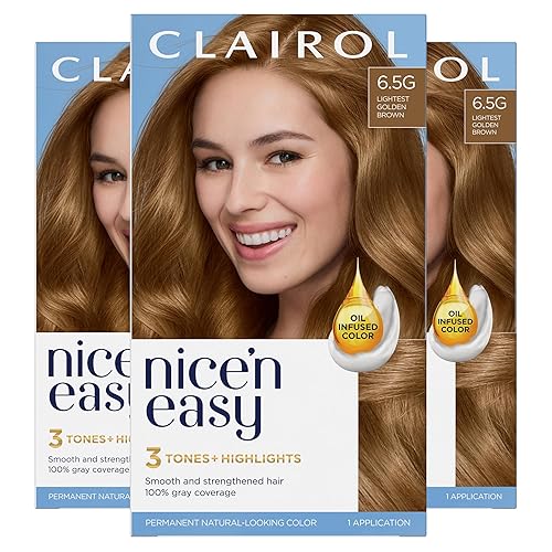 Clairol - Tinte permanente Nice'n Easy para el cabello, color castaño dorado más claro 6.5G (Lightest Golden Brown), paquete de 3 unidades