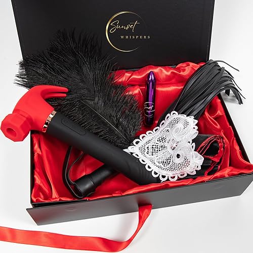Dark Desire Premium Sex Toys Kit– 6-Piece Set with Bondage Tie, Spanking Whip, Mini Bullet Vibrator, Feather Tickler, Rubbing Pearl Panties & 18 Sucker Vibration Hammer for Couples