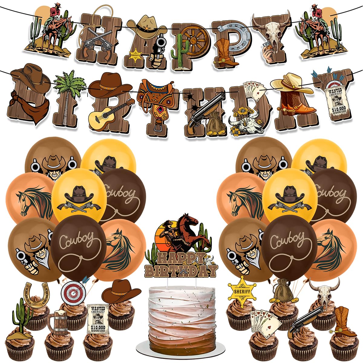 Western Cowboy Party Decorations, Cowboy Party Banner Balloon Cake Toppers for Boys and Girls Favorite Cowboy Theme Party Supplies