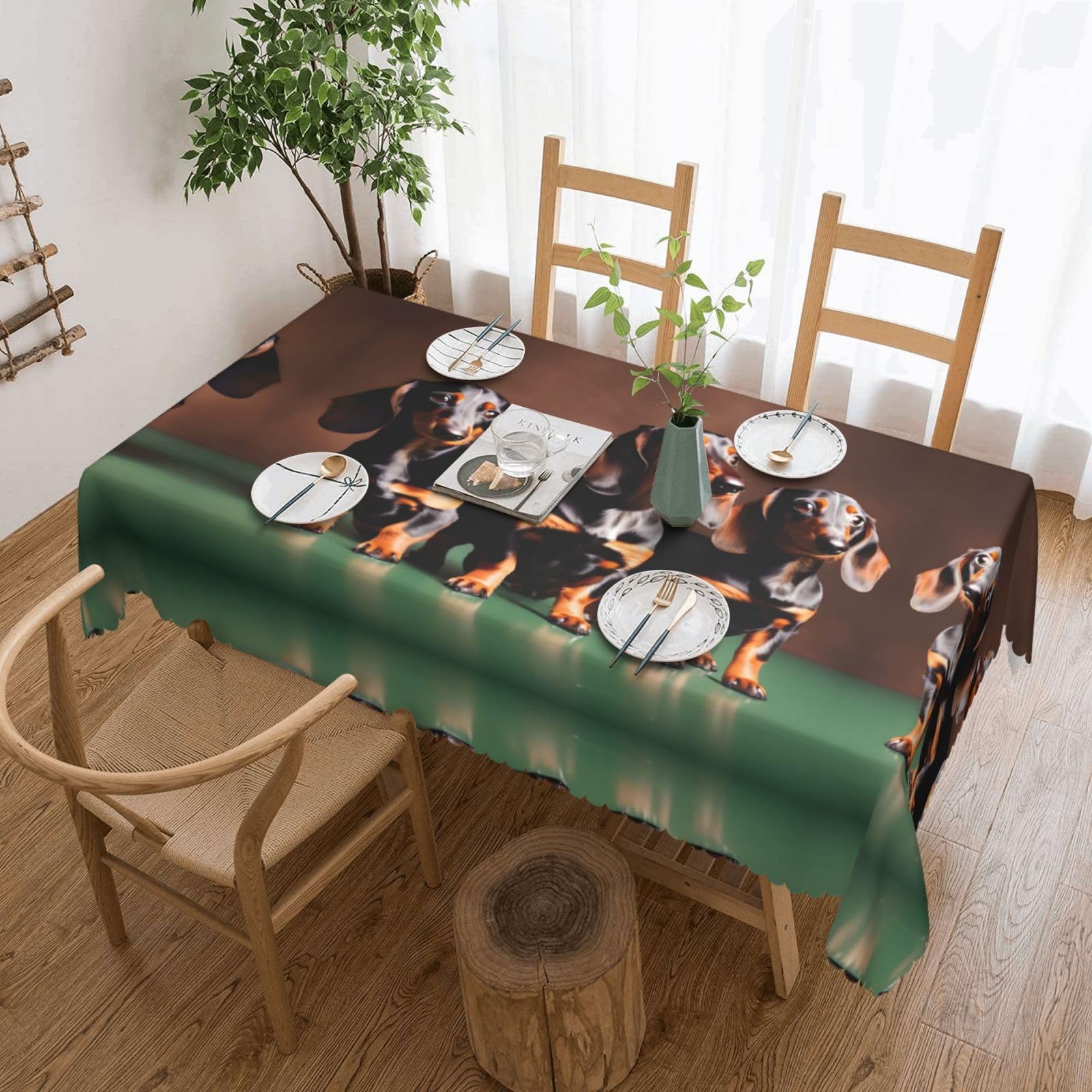 Nappe rectangulaire teckel anti-tache pour table de cuisine