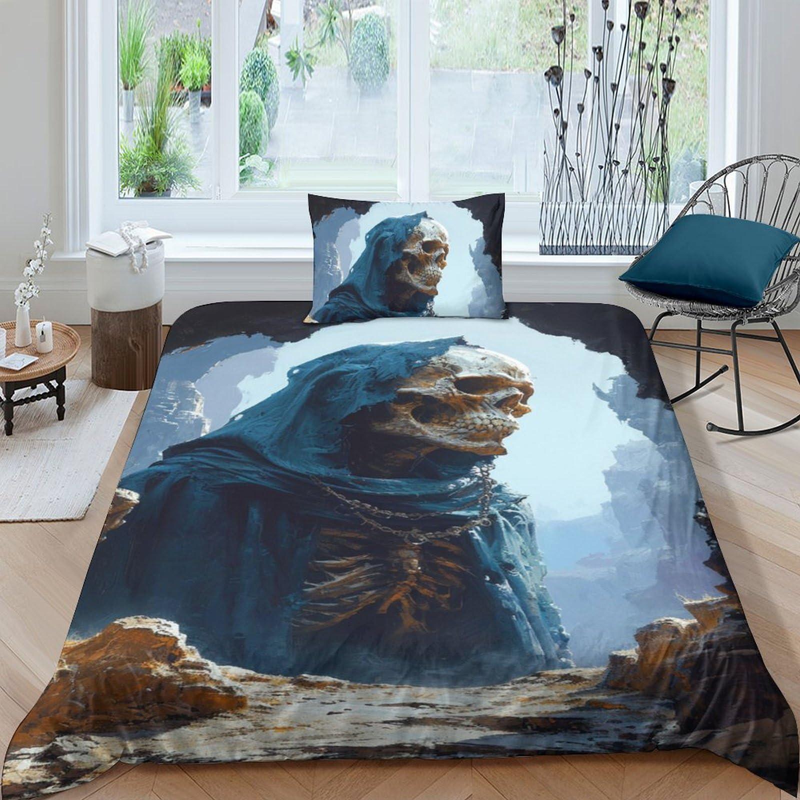 Housse de couette cyberpunk squelette 135x200 pour rajeunir une literie single un peu terne