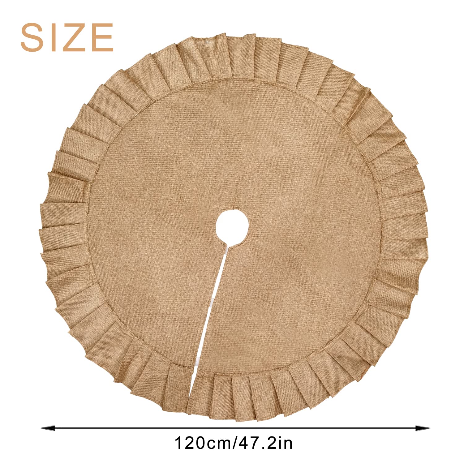 Podkładka pod choinkę lniana mata pod choinkę z marszczonym obramowaniem rustykalna choinka jutowa na choinkę świąteczne dekoracje, 119 cm