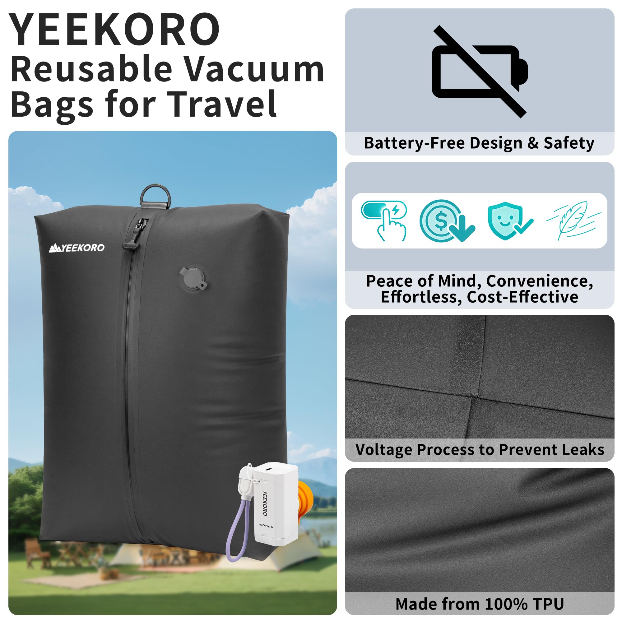 Vakuumbeutel für Reisen, professionelle Vakuum-Kompressionsbeutel, IPX8 wasserdicht, wiederverwendbar, reißfest, platzsparend, Vakuum-Aufbewahrungsbeutel mit Pumpe für Koffer, Gepäck, Reisen
