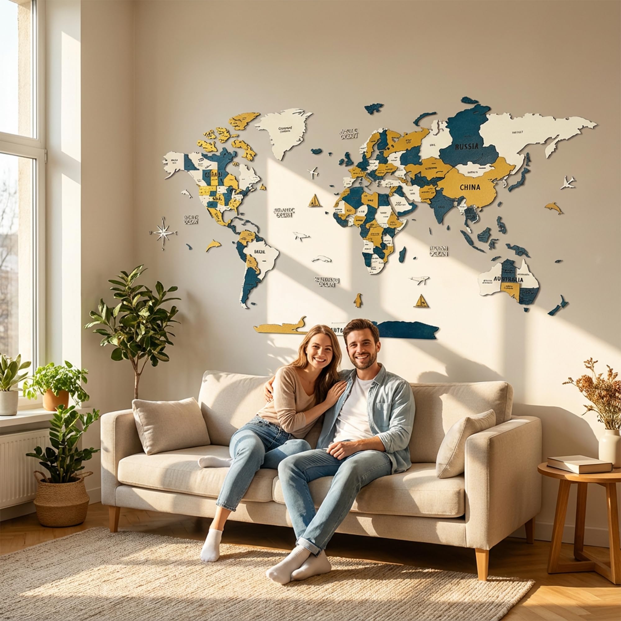 Amazon.co.jp: Colorfull Worlds 3D木製世界地図ウォールアート | 旅行