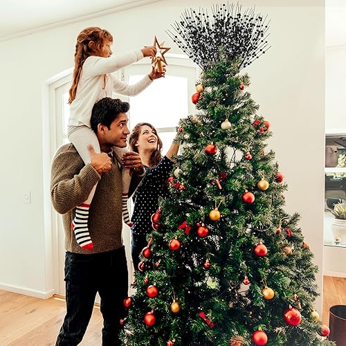 Miniatura 5 de Jutom 12 tallos de bayas artificiales de Navidad con purpurina de 15.7 pulgadas, adornos de púas de bayas de acebo, adornos falsos para árbol de