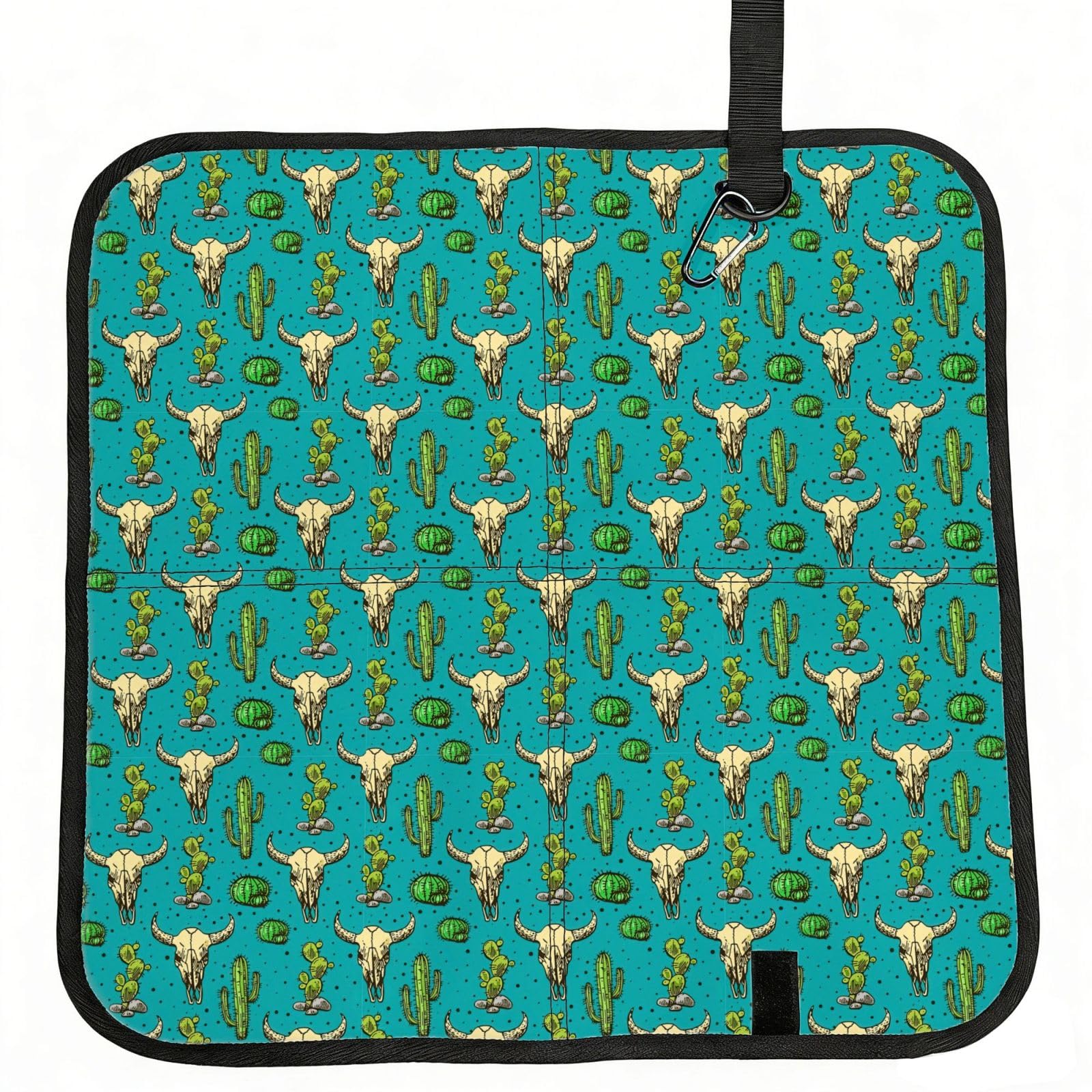 OKFSTY Cute Cactus And Skull Of Bull Print Fold Away Seat Cushion Portable Outdoor Pad Polyester Bleacher Bench Mat Travel Picnic Pad