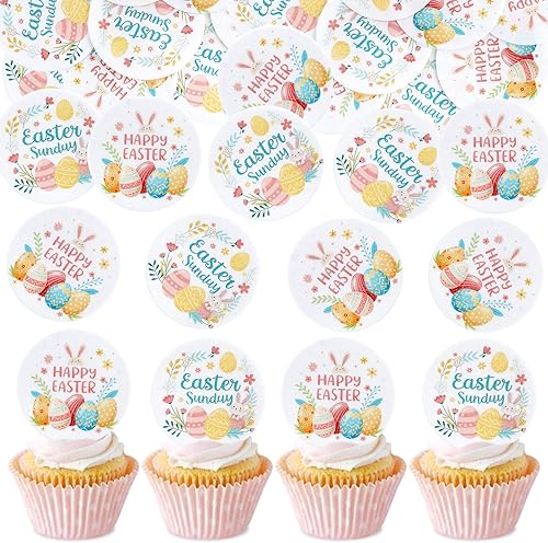 Miniatura 34 de Ercadio 24 piezas coloridas de doble cara para conejos de Pascua para cupcakes de conejito de Pascua, decoración de pasteles, conejo, baby shower